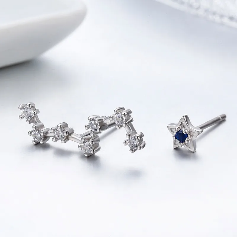 

Cute 925 Sterling Silver Polaris & Dipper Stars CZ Stud Earrings For Women Children Girls Kids Jewellery Gift Orecchini Aros