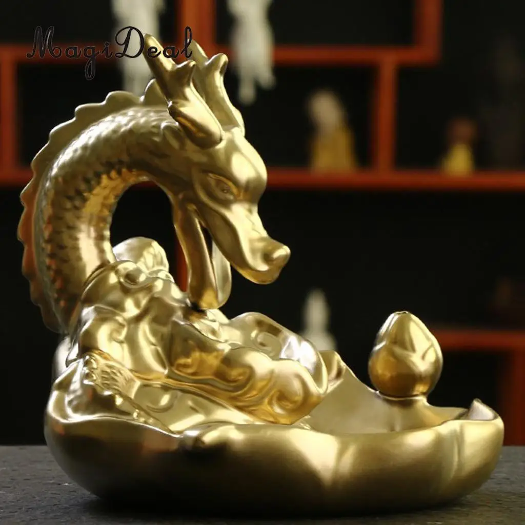 Incense Cones Ceramic Gold Dragon Incense Burner Smoke Backflow Waterfall Art Crafts Incense Cone Furnace