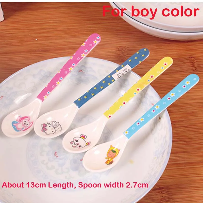2 шт., детская посуда, детская ложка, детская посуда, безопасная посуда для младенцев, твердая посуда для кормления, чашка для кормления малыша - Цвет: 13 cm for boy
