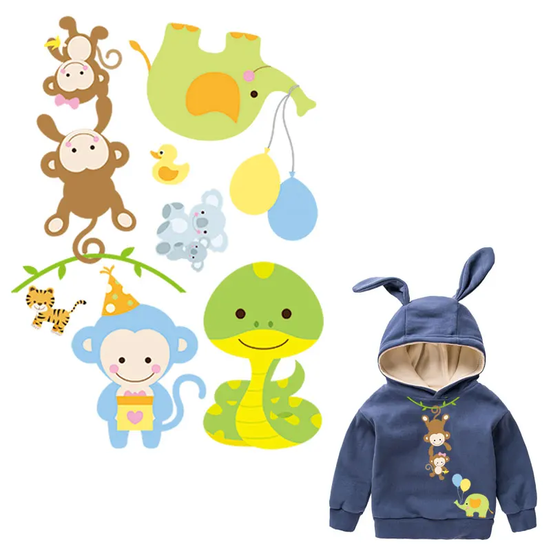 

1 set cartoon funny animals monkey ironing stickers for kids clothes elephant patches on infant clothing heat transfer appliques
