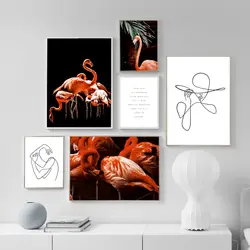Абстрактная ручной работы девушка Фламинго настенное искусство холст живопись плакаты на скандинавскую тему и принты настенные картины