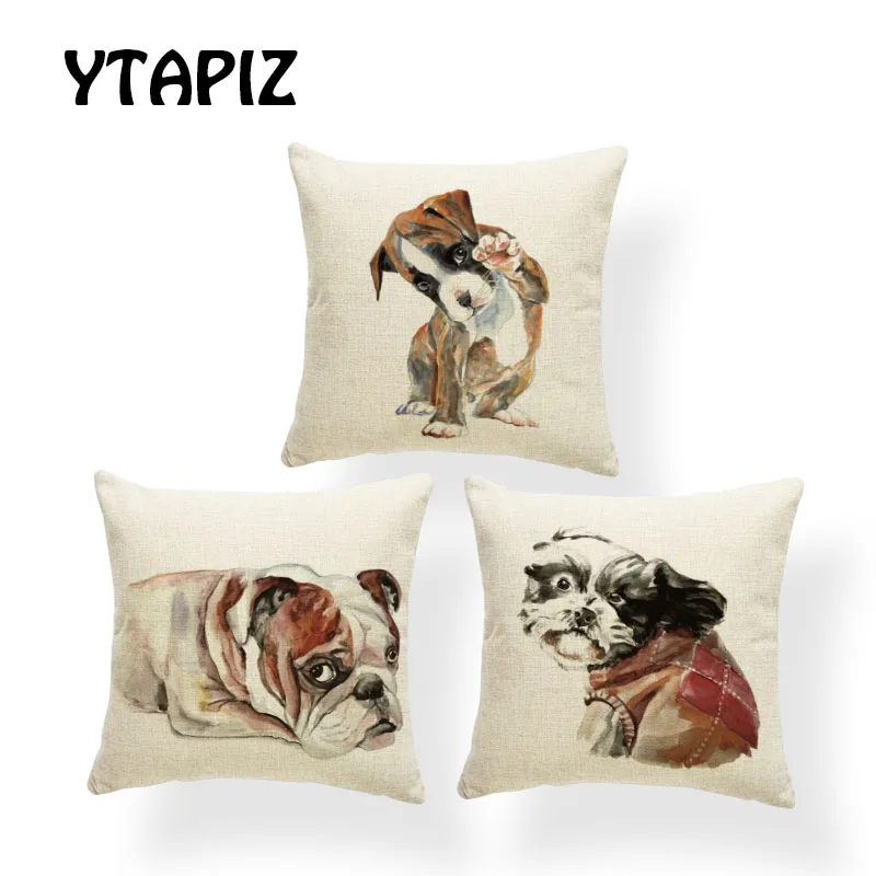 

White Background Dog Pillow Case Square 17x17 inches Polyester Hair Ball Cap Red Dog Chain Brown Ball Decoration Cushion Covers