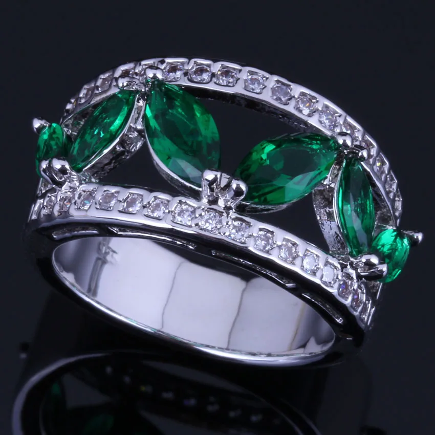 

Precious Green Cubic Zirconia White CZ Silver Plated Ring V0600