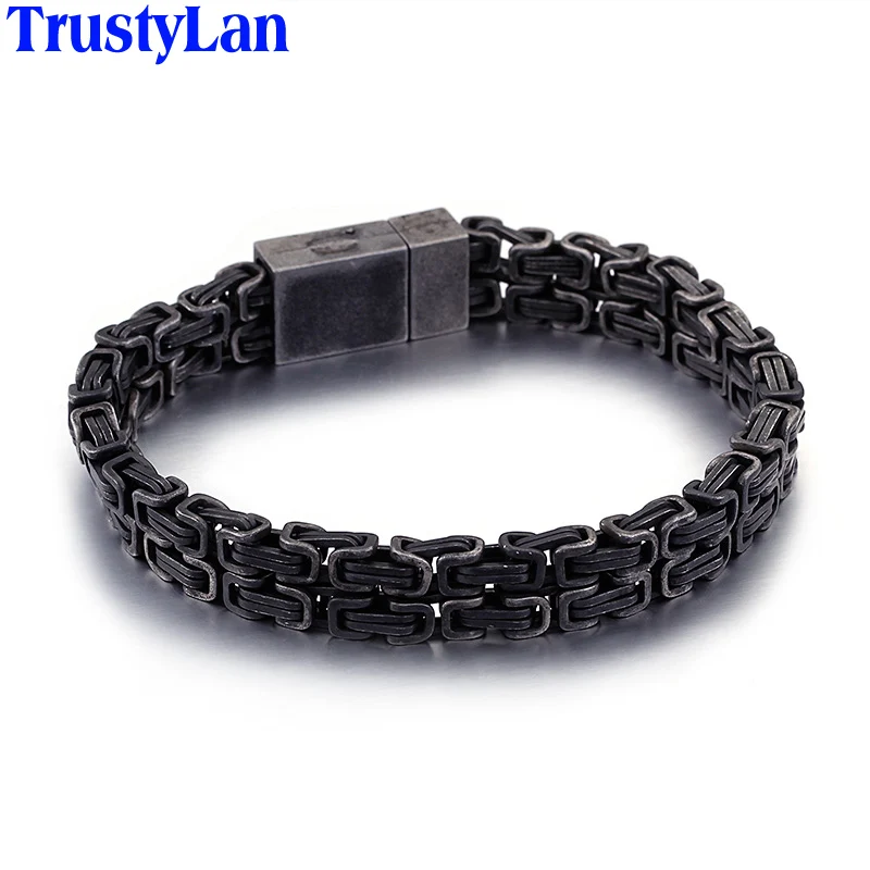 TrustyLan панк Рок Человек ювелирные изделия ручной работы черный цвет 316L браслет из нержавеющей стали мужские крутые AliExpress мужские s браслеты Armbanden