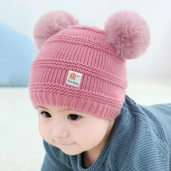 

Baby Pom Pom Children's Hats Kids Boy Girl Warm Winter Wool Knit Baby Beanie Hat