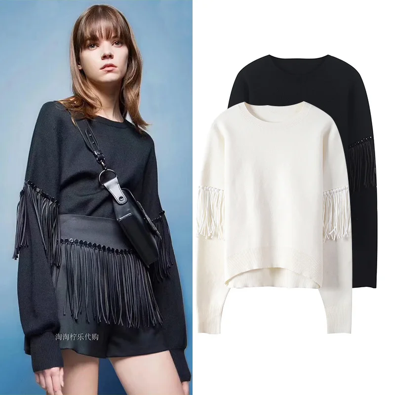 Z-ZOUX Women Sweater Tassel Spliced Long Sleeve Knitted Pullover All Match Pullover Sweater Loose Winter Coat Knitted Jacket Z-ZOUX Women Sweater Tassel Spliced Long Sleeve Knitted Pullover All Match Pullover Sweater Loose Winter Coat Knitted Jacket