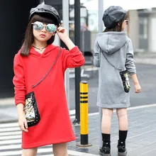 Kids Winter Autumn Girls T-Shirts Dresses Flower Pocket David Clothing Long Paragraph Hoodies Tshirt Child Tops With Chain