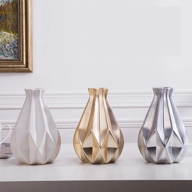 1pcs Nordic Medium Ceramic Golden Vase Silver Ornaments Gifts White 1pcs Nordic Medium Ceramic Golden Vase Silver Ornaments Gifts White Vases Crafts Decorative For Home Wedding Decoration