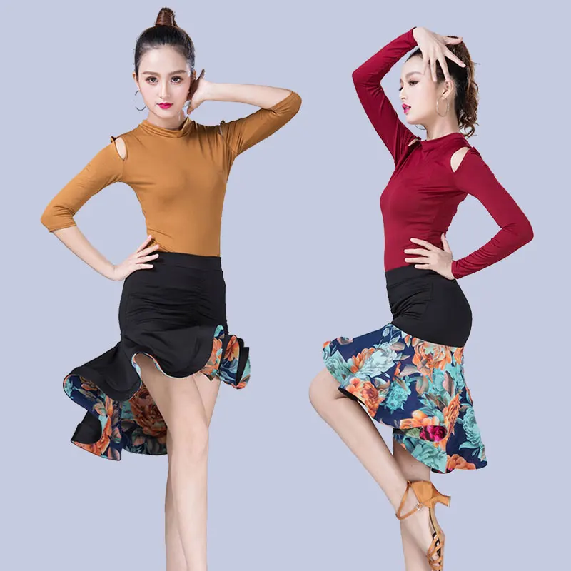 

Adult latin competition dress women salsa dancing dress for girls top skirt latin dance costumes for Lady's
