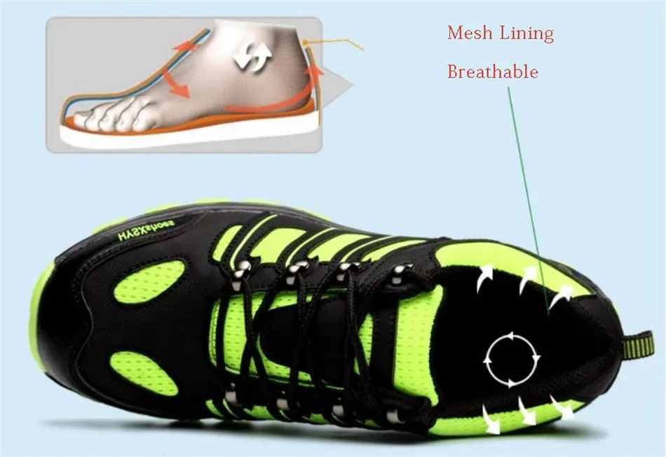 Сталь носком безопасная обувь для Для мужчин легкий дышащий Материал Flyknit сетки рабочие ботинки обувь проколов строительство кроссовки