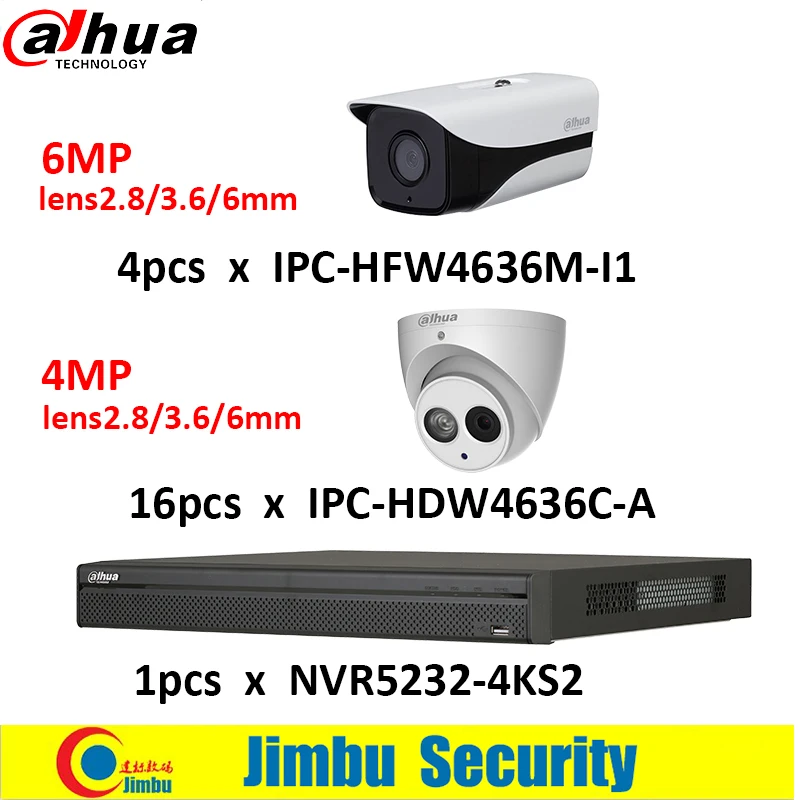 

Dahua NVR Kit 1pcs NVR5232-4KS2 32CH & 16pcs IPC-HDW4636C-A 6MP IP camera & 4pcs IPC-HFW4636M-I1 4MP CCTV camera DVR K