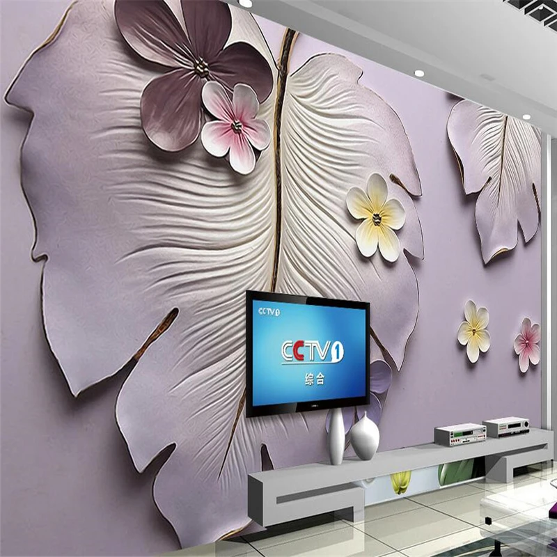 

wellyu 3D flower relief wall banana tree embossed background wall custom large mural wallpaper papel de parede