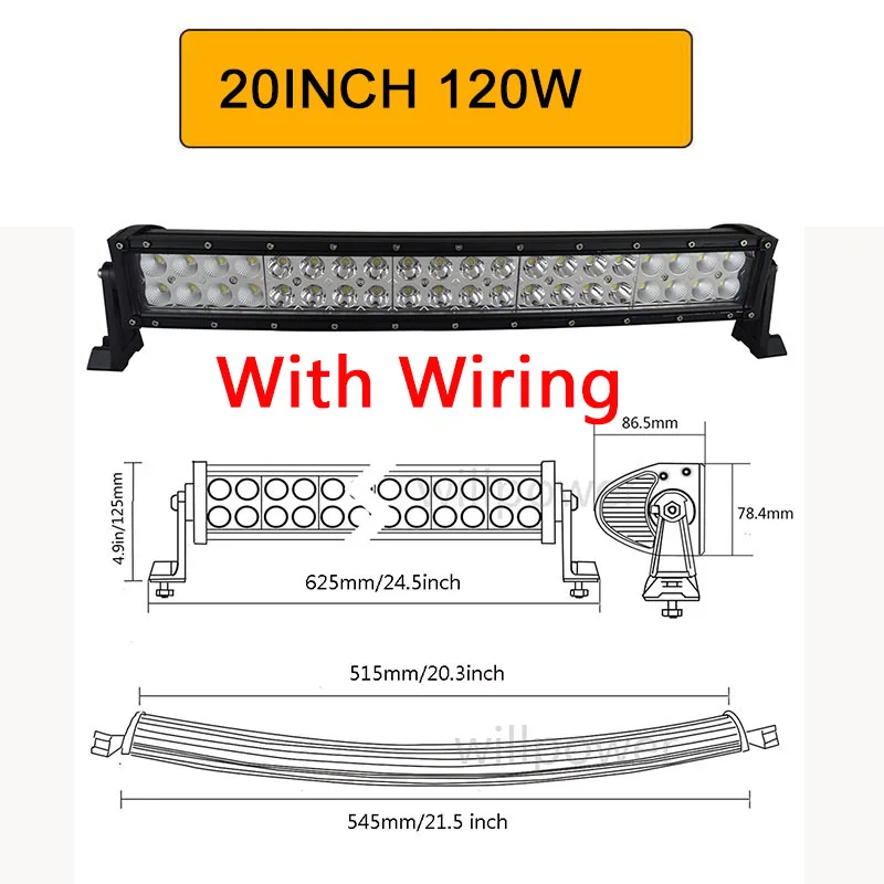 Auxtings 21 большие размеры 32-42, 50 52 дюймов изогнутый СВЕТОДИОДНЫЙ светильник баров комбо 120W 180W 240W 300W Dual Row вождения по бездорожью Автомобиль Грузовик 4x4 ATV внедорожник 12V - Цвет: 120W with wiring