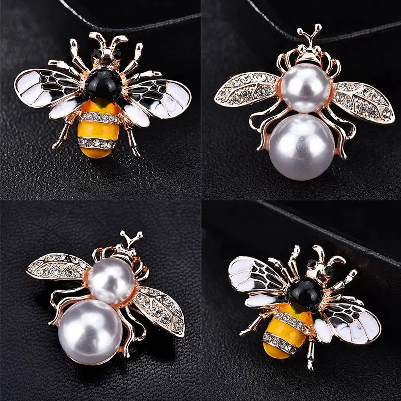 

Men Vintage Brooch Rhinestone Crystal Scarf Suit Collar Pins Brooches New Bee Brooches Insect Enamel Pin for Women
