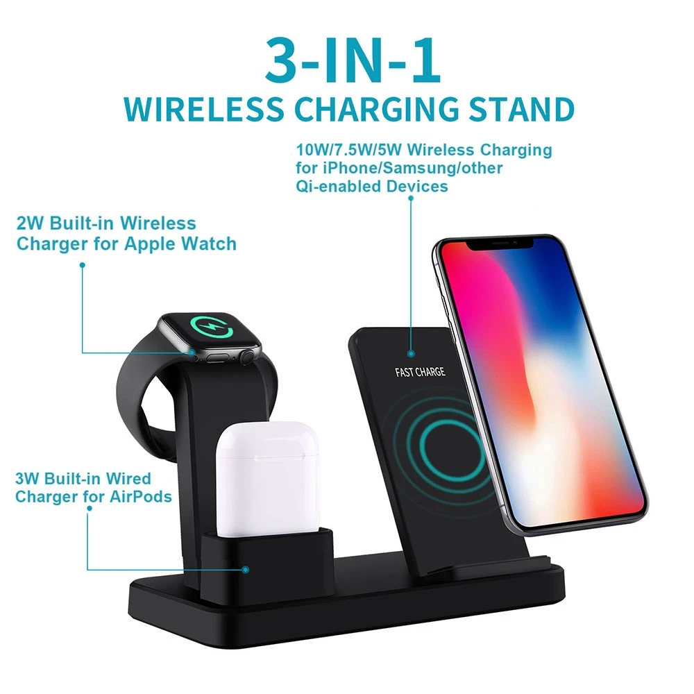 10W Fast Qi Wireless Charger Stand for Apple Watch 5 4 3 2 AirPods Charging Dock Station for iPhone 11 XS X XR 8 Samsung S10 S9