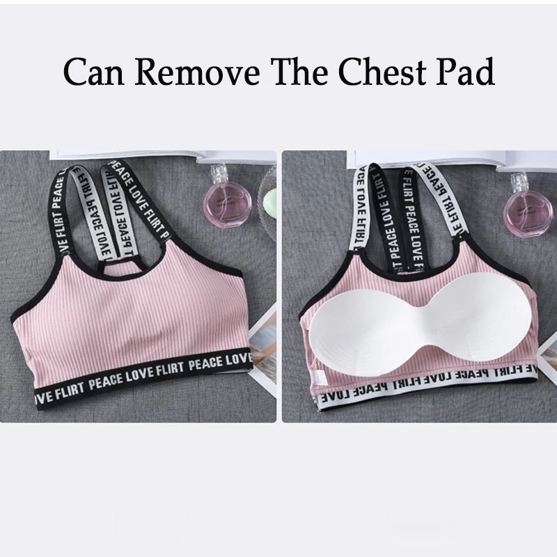 Letter Sports Bra Top Push Up Fitness Running Yoga Bra Underwear Cotton Sport Tops For Women Gym Wear Solid Women Sportswear