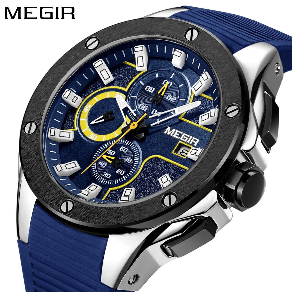 Acheter MEGIR Hommes Sport Montres Silicone de Quartz Militaire de L armée Montre Bracelet Étanche hommes Horloge Sous cadran Fonction Relogio Masculino