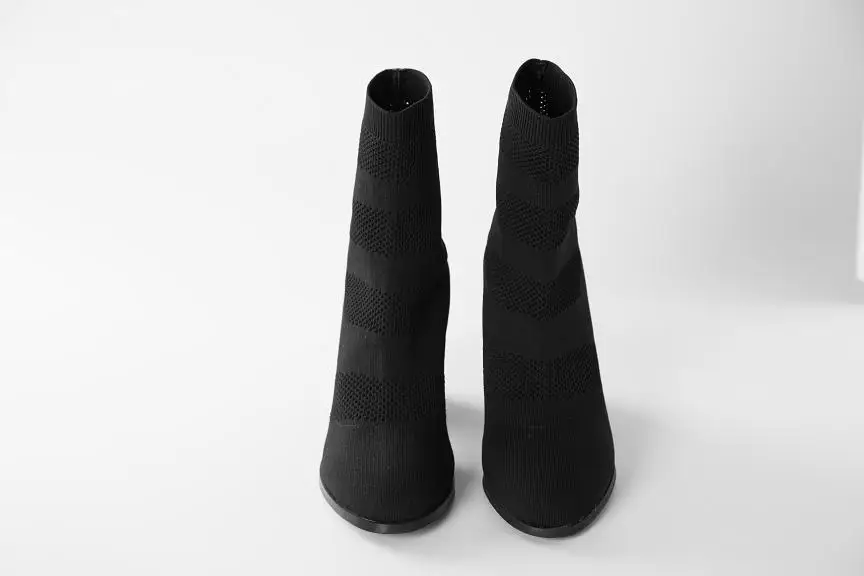 JCHQD/женские ботинки эластичные ботильоны с круглым носком обувь на высоком толстом каблуке женские носки европейский размер 36-41
