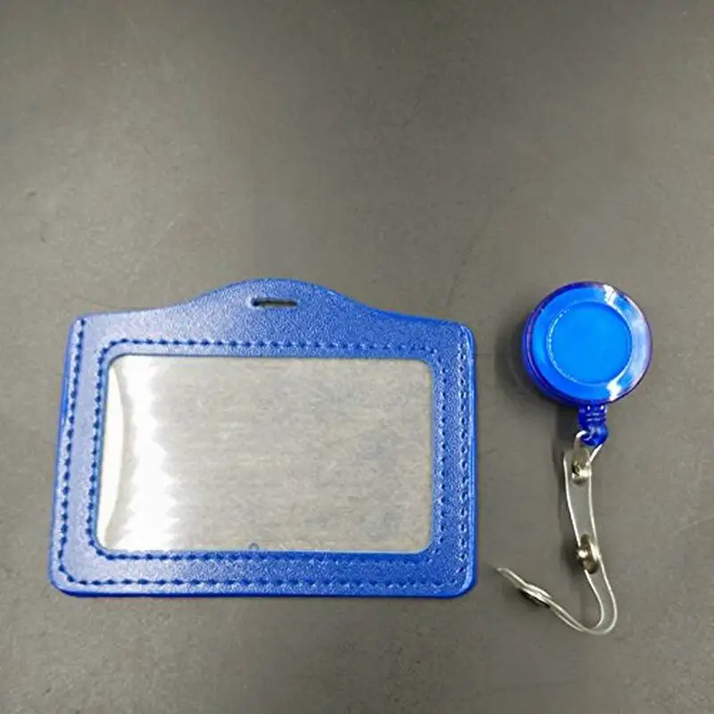 

Brand New 200 sets Assorted Color PU Leather ID Badge Card Holder with Retractable Reel Key Clip Set