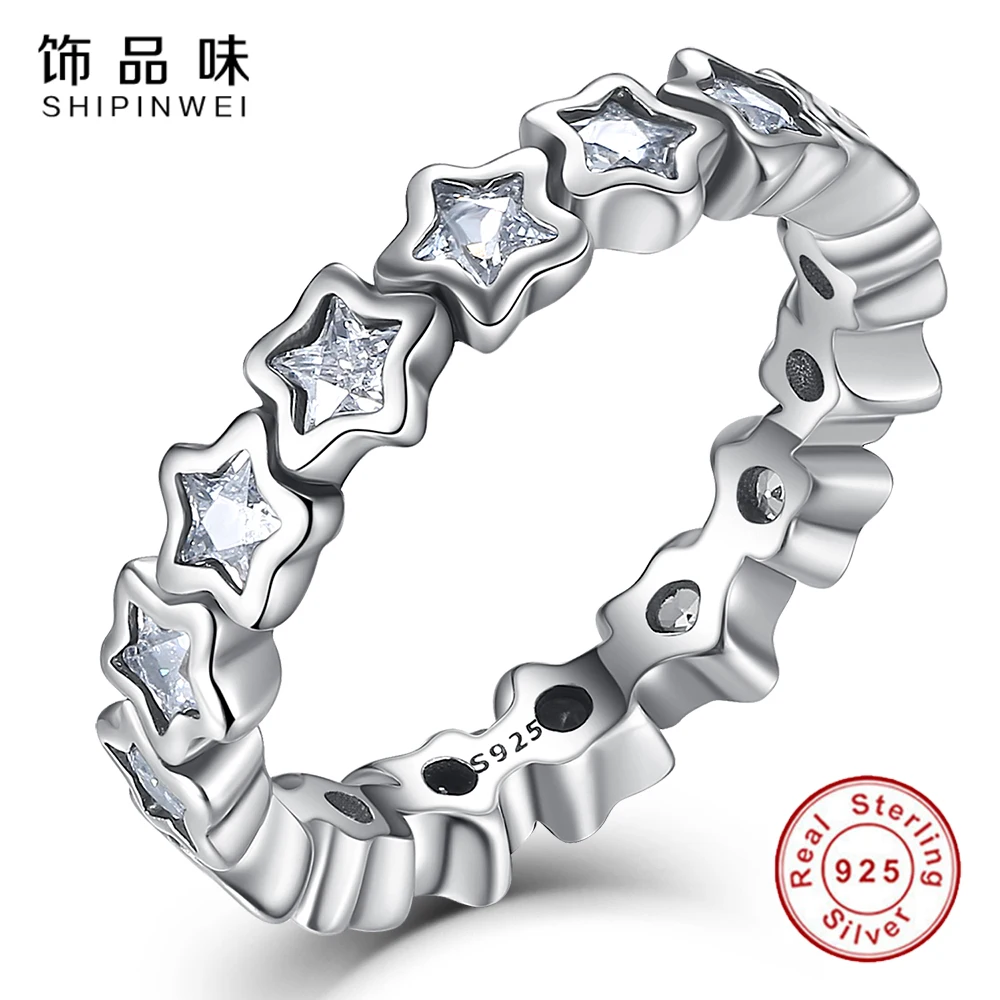 Shipinwei Игристые Стерлингового Серебра 925 Starshine Звезда Палец Кольцо с Ясно CZ