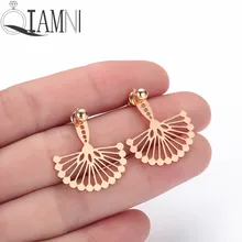 QIAMNI Geometrik Daire Yuvarlak Top Fan Kulak Ceketler düğme küpe Parti doğum günü hediyesi paslanmaz çelik takı Pendientes Brincos(China)