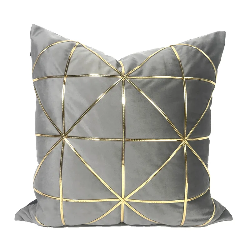 Cilected высококачественный серый/бежевый вельветовый чехол для подушки, чехол для подушки с золотой отделкой 45*45 см, квадратная наволочка для домашнего декора - Цвет: P261C01