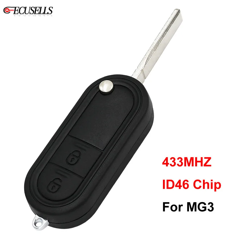 

2 Button Folding Flip Rmote Smart Car Key Fob 433Mhz with ID46 Chip For MG3 for MG 3 with Uncut Blade