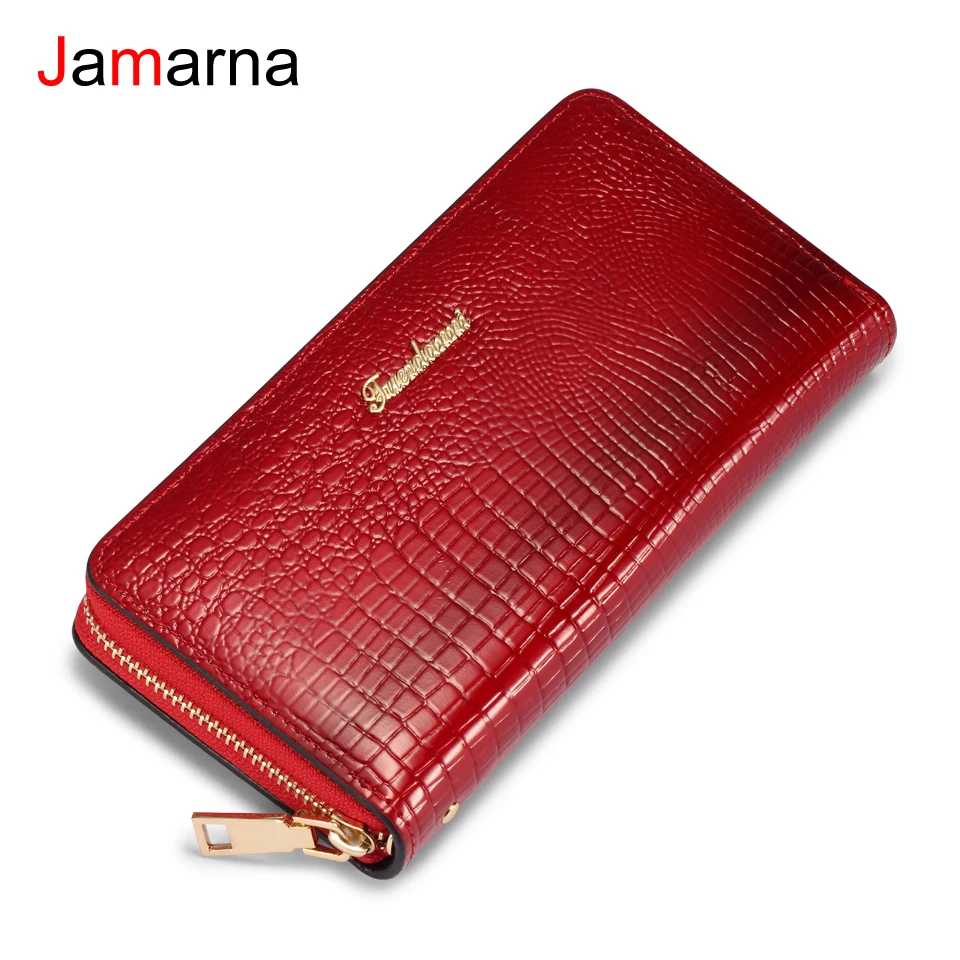 

Jamarna Wallet Female Crocodile Pattern PU Long Purse Clutch Mobile Phone Card Holder Coin Women Wallets With Zipper Purse Red