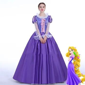 

Rapunzel Queen Costume Tangled Princess Dress Only Cosplay Adult Halloween Carnival Party Fancy Girl Wedding Purple Long