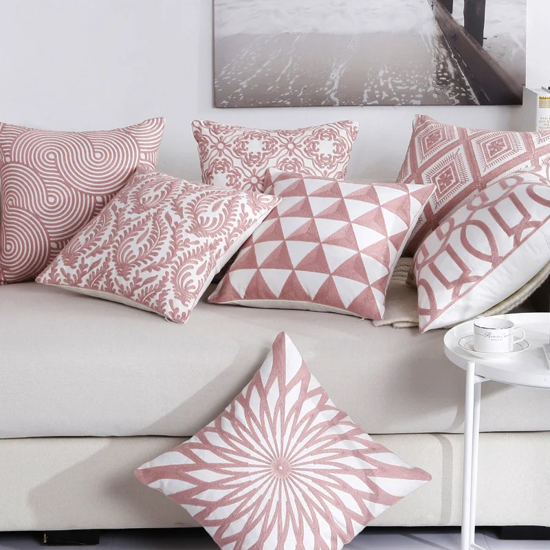 Geometric pink pillow cover pillow case cotton home textile decoration