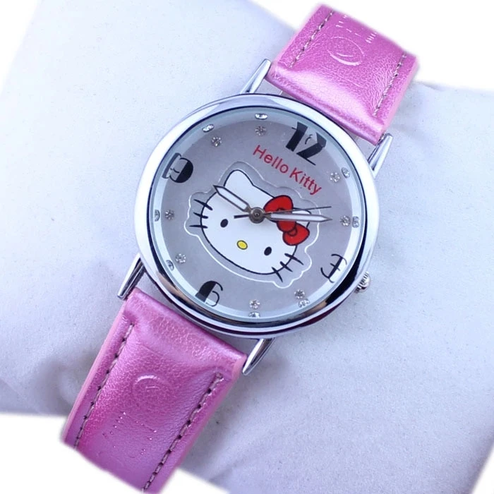 Новые модные детские розовые кварцевые часы hello kitty KT с милым мультяшным котом для девочек