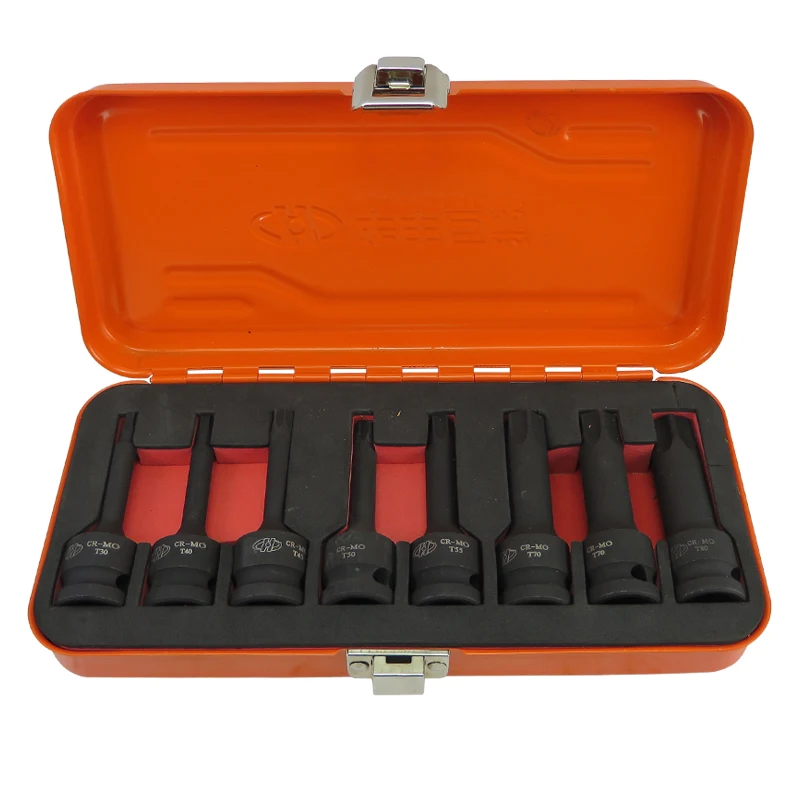 

HUAFENG BIG ARROW New 8pc 1/2 Impact Torx TRX-Star Socket Bit Set T30-T80 Cr-Mo 80mm long Hand Tool Set