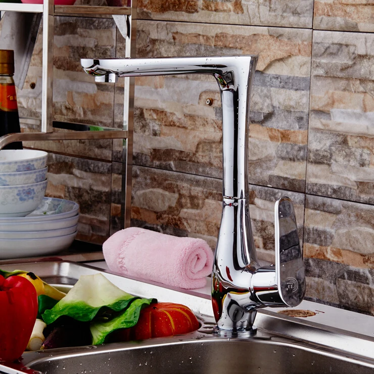 L16196 Luxury Deck Mounted Chrome Finish Brass Kitchen Sink Mixer