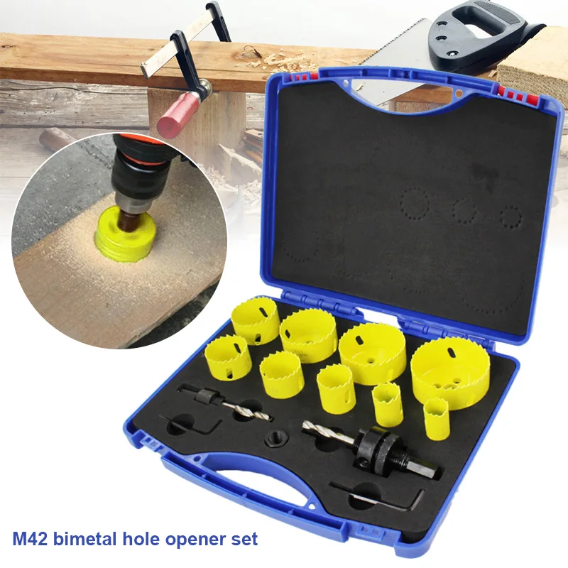 

13 Pcs Hole Saw Cutter Kit Bi-Metal Hole Saw Blades Drill Arbor for Metal Wood Holes Cutting ALI88