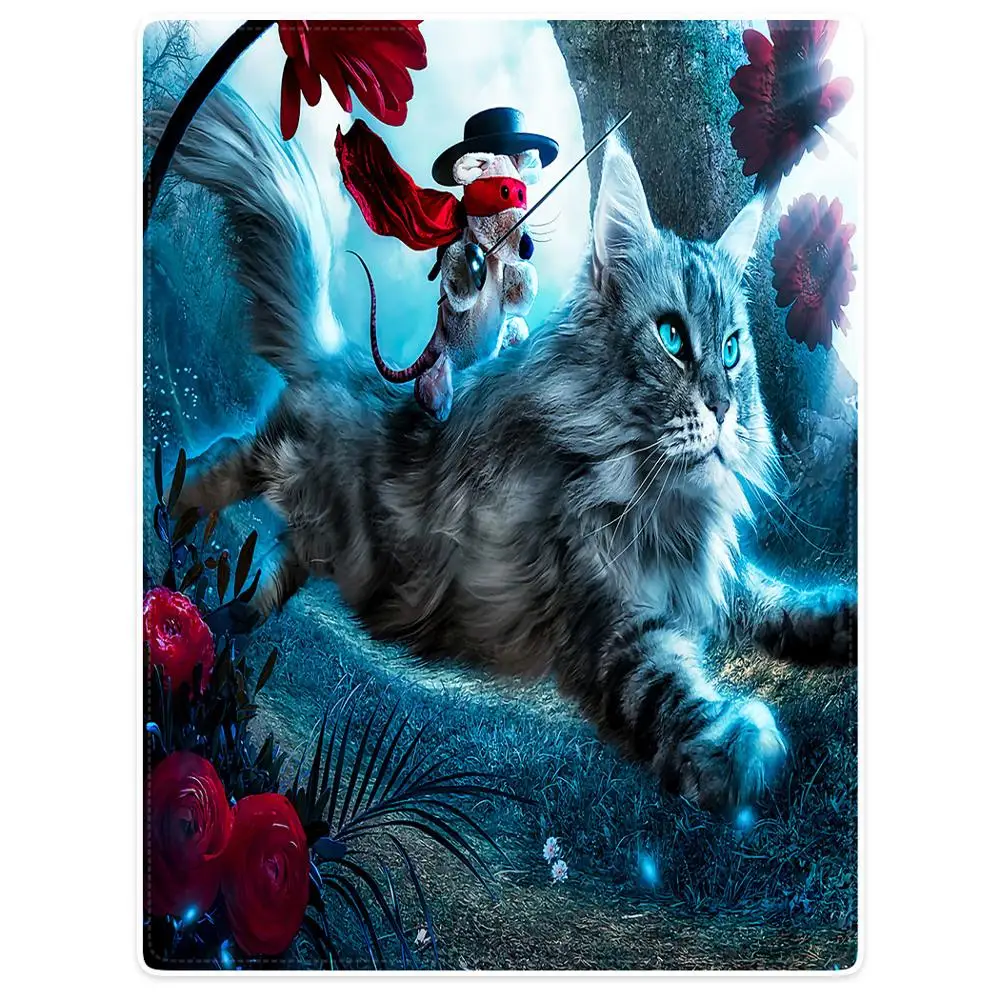 

Blankets Cobertor Warmth Soft Plush Funny Mouse Riding A Cat Fighting Blue Sofa Bed Throw a Blanket Plaid