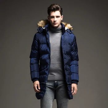 

2017 Envmenst Brand Design New Long Winter Down Jacket Men Fur Hood Coat Fashion Warm Thick Detachable Hem Over Size Men Parka