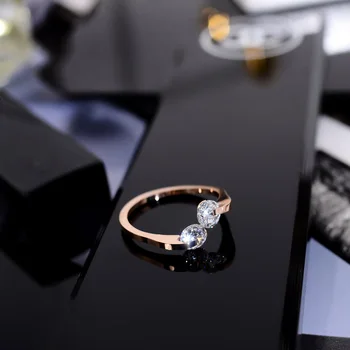 

YUN RUO Fashion Double Zirconia Wedding Ring Couple Rose Gold Color Woman Birthday Gift Party Titanium Steel Jewelry Never Fade