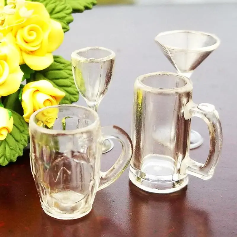 

4pcs 1/12 Mini Plastic Transparent Cup Simulation Furniture Model Toys For Dollhouse Decoration Dollhouse Miniature Accessories