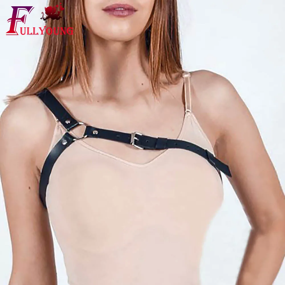 

Fullyoung Chest Harness Woman Belt Leather Llingerie Top Belts Harness PU Leather Sexy Erotic Belt Adjust Shoulder Cage Bra