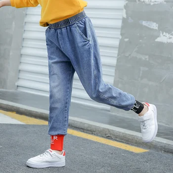 

2020 Girls Jeans for kids Pants Autumn Children Clothing fashion sport Jeans 6 8 10 12 14 years Big girl jeans teenage trousers
