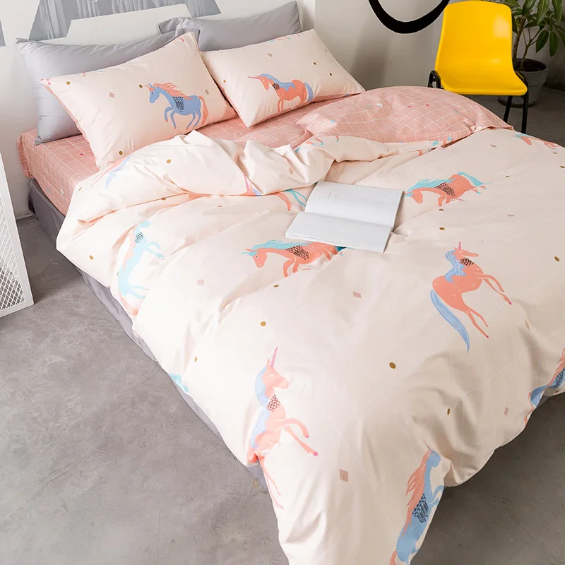 Waliicorners Cartoon 100% Cotton Bedding Set cute cat Duvet Cover Sets Soft Bed Linen Flat Bed Sheet Set Pillowcase 4PCS bed cover 29 5T6A5852