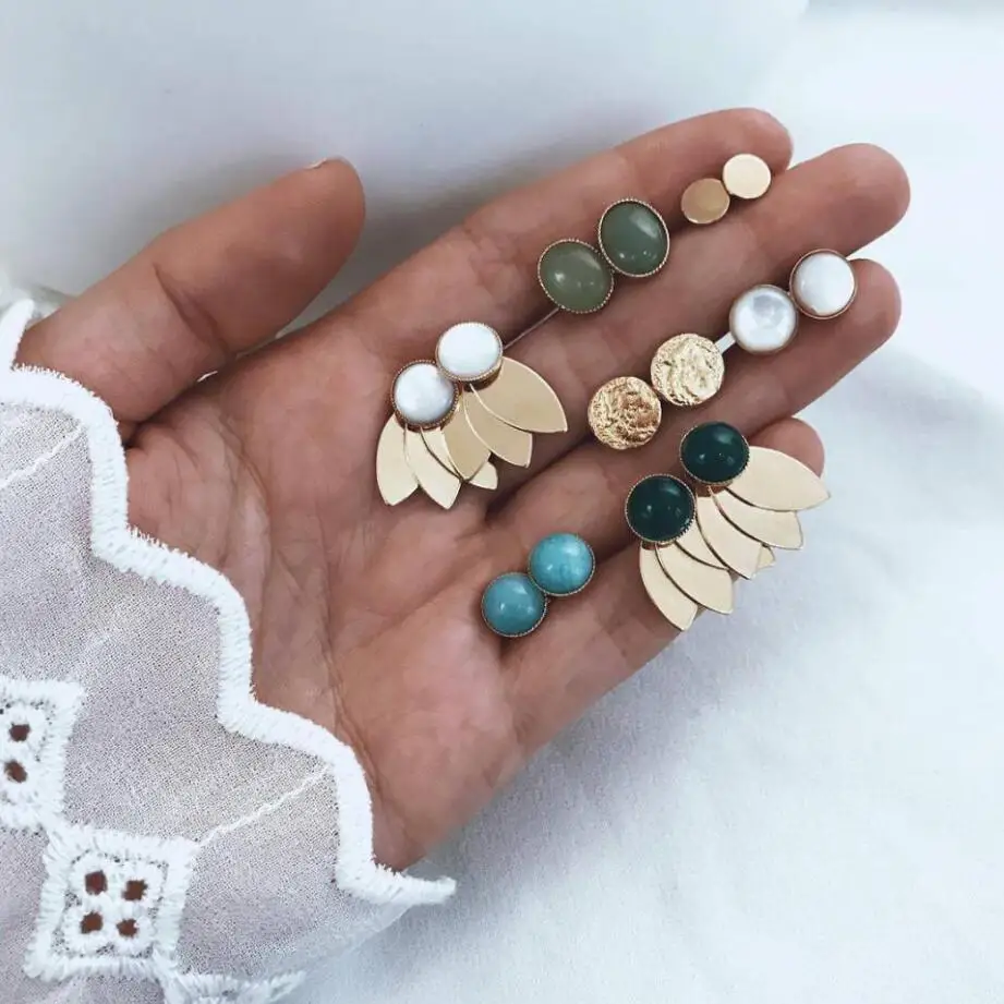 

7 Pairs/Set Boho Geometry Stone Earrings for Women Punk Stud Earring Personality Party Bohemian Wedding Jewelry 2019 New Fashion