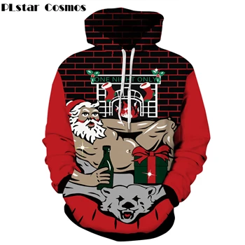 PLstar Cosmos, новинка, Рождественский свитер с капюшоном для мужчин и женщин, тонкие худи, зеленый озорной Санта Клаус, 3d принт, хип-хоп пуловер - Цвет: color as the picture