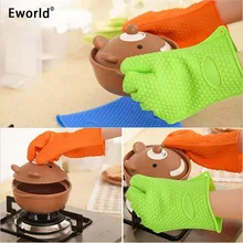 Eworld 2 шт термостойкие перчатки для барбекю толстые силиконовые кухонные перчатки для приготовления барбекю рукавица для Гриль-барбекю Прихватки для выпечки перчатки