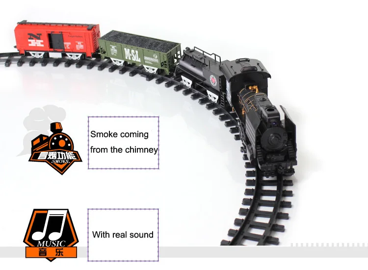 Классические игрушки большого размера на батарейках, железнодорожный поезд 212*92, электрическая игрушечная железнодорожная машина со звуком и курительной машинкой для детей