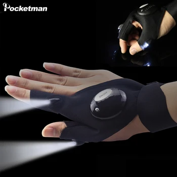 

Outdoor Fishing Magic Strap Fingerless Glove LED Flashlight Torch Cover Black Camping Tools Finger Light LED Glove Flashlight