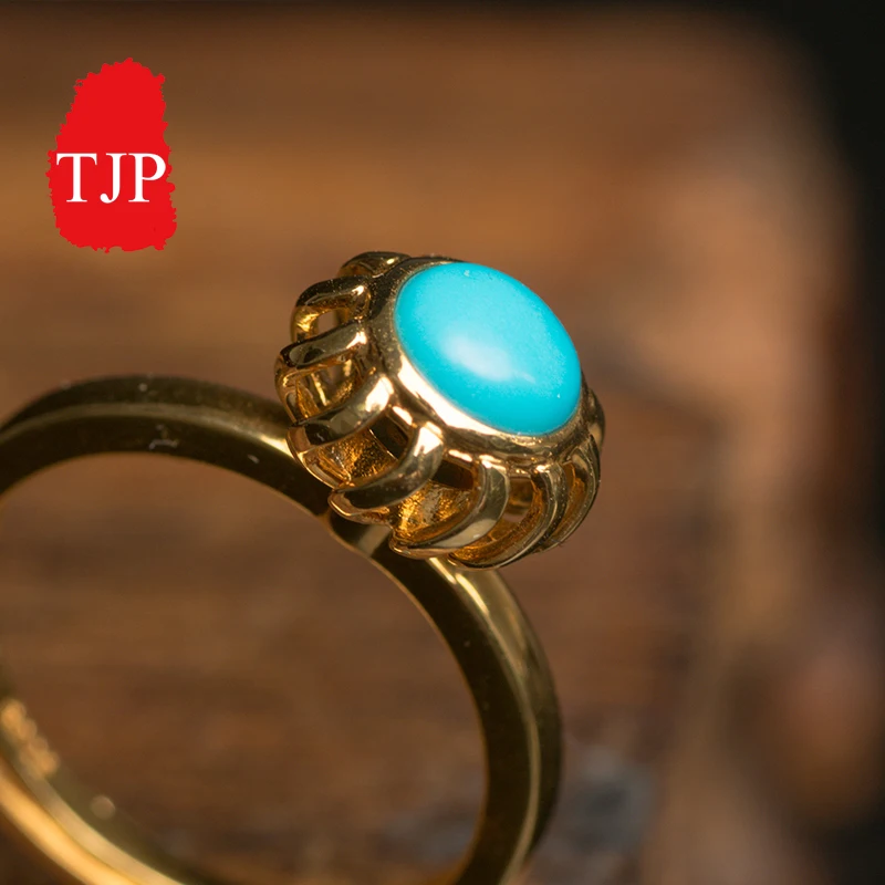 

New Arrivals Natural jade A cargo round ring genuine Turquoise with jewelry free shipping