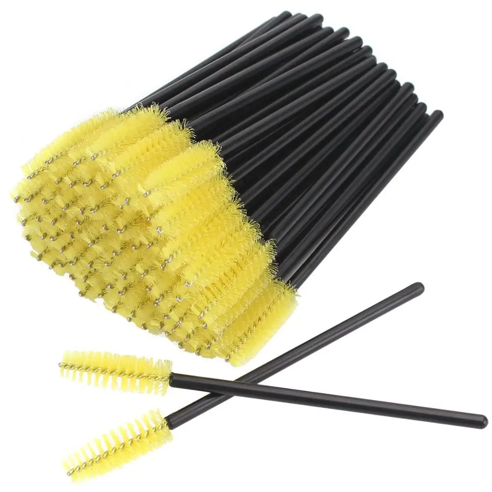 

1000pcs Yellow Disposable Eyelash Brush Mascara Wands Applicator Spoolers Wand Brushes Eyelash Comb Cosmetic Tool Kit Eye Lashes