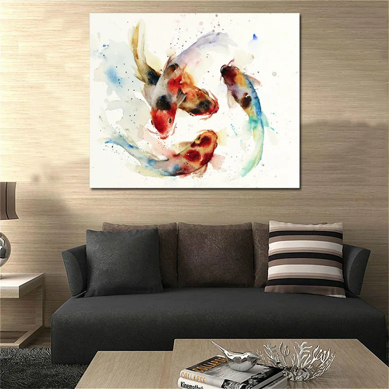 

Oriental Watercolor Fishes Canvas Painting Posters Prints Oil Painting Wall Pictures For Office Bedroom Home Decor Accessories