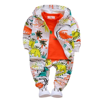 

Boys Clothes Set Kids 3pcs Dinosaur Graffiti Jacket + shirt + Pants Graffiti boy kid Sport Suit 2018 autumn baby Clothing Set